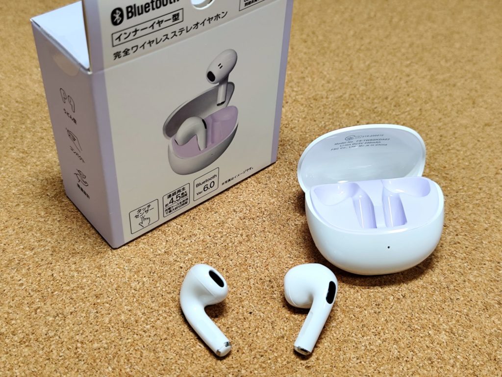 ダイソー「インナーイヤー型完全ワイヤレスステレオイヤホン」（FS-TWSGKDA03）